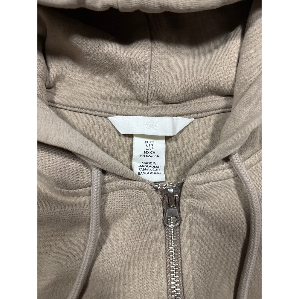H&M Full Zip Hoodie Women S Earthy Tan Casual Minimalist Fleece Sweatshirt Basic - Picture 3 of 6
